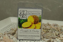 Load image into Gallery viewer, Positively Glowing Soy Candles pineapple and parsley fragrance cubes work in most electric melters and provide a safe way to have beautiful fragrance all day long. This aromatic pineapple is married with coconut, orange, and the subtle note of parsley, vanilla and musk complete this aroma. Great for those who love pineapple.
